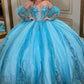 Elegant Blue Off-Shoulder Beaded Sequin Sweetheart Quinceanera Ball Gown DP7240