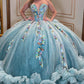 Elegant Light Blue Strapless Applique Sweetheart Glitter Tulle Quinceanera Ball Gown DP7242