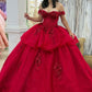 Chic Vibrant Red Appliqued Off-Shoulder Glitter Tulle Quinceanera Sweet 15 Ball Gown DP7198