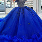 Glamorous Royal Blue Tulle Beaded Appliqued Off-Shoulder Sweetheart Quinceanera Sweet 15 Ball Gown DP7185