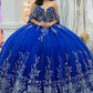 Chic Royal Blue Appliqued Beaded Off-Shoulder Glitter Tulle Sweetheart Quinceanera Sweet 15 Ball Gown DP7199