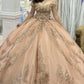 Glamorous Champagne Pink Off-Shoulder Beaded Applique Tulle Quinceanera Ball Gown DP7221