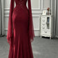 Elegant Burgundy Spaghetti Strap Cowl Neck Chiffon Mermaid Ruffle Evening Gown DP8648