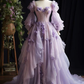 Lavender Long Sleeves Lace Appliques A-Line Long Party Dress Evening Gown, DP2796