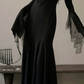 Black Gothic Long Sleeves Lace Halter Backless Long Party Dress, DP2720