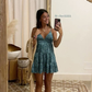 Blue Printed V Neck Straps Short Party Dress Mini Summer Dress, DP2869