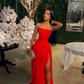 Charming Red Strapless A-Line Long Party Dress Evening Gown, DP3546