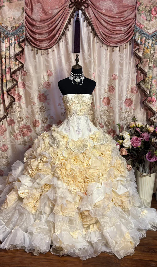 Gorgeous Strapless Ruffles Sweet 16 Quinceanera A-Line Evening Dress Ball Gown  DP6286