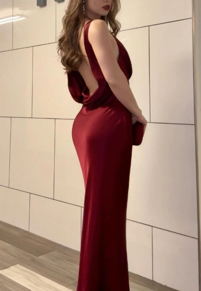 Wine Red Backless Sheath Elegant Long Party Dress, DP2790