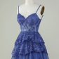 Dark Blue A-Line Straps Layers Tulle Cute Homecoming Dress, DP2966