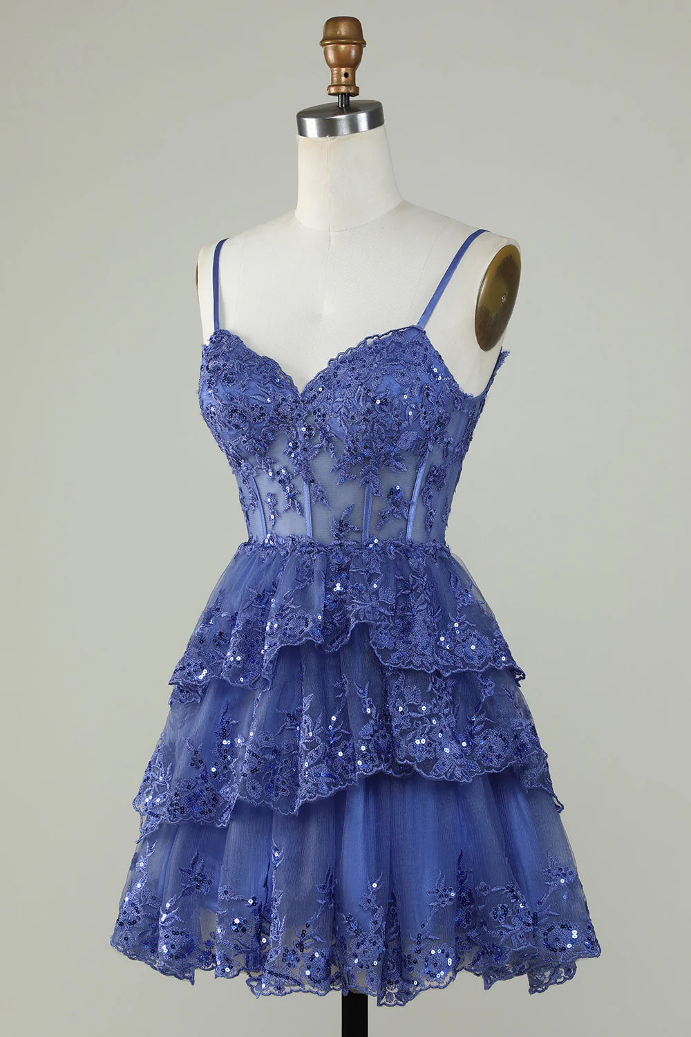 Dark Blue A-Line Straps Layers Tulle Cute Homecoming Dress, DP2966