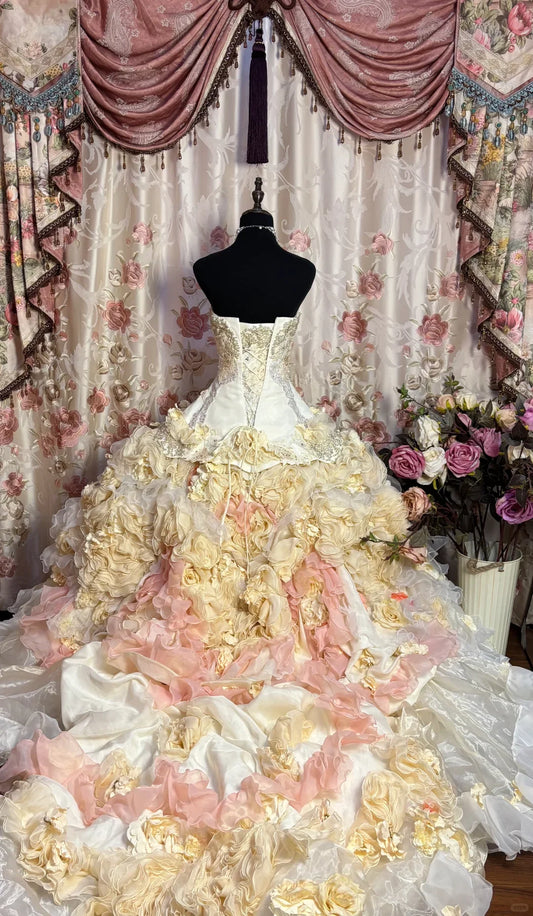 Gorgeous Strapless Ruffles Sweet 16 Quinceanera A-Line Evening Dress Ball Gown  DP6286