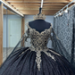 Black Straps Appliques Quinceanera Dress Birthday Ball Gown with Cape, DP3002