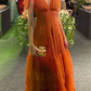 Rust Red V Neck A-Line Tulle Formal Long Party Dress Occasion Dress, DP3406