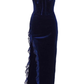 Navy Blue Straps Sheath Velvet Lace Long Formal Party Dress, DP3433