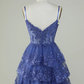 Dark Blue A-Line Straps Layers Tulle Cute Homecoming Dress, DP2966