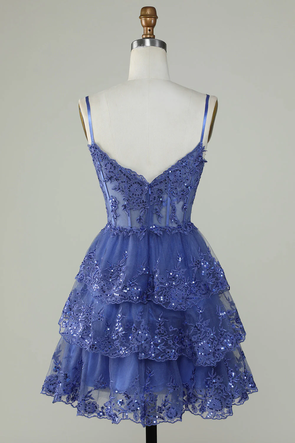 Dark Blue A-Line Straps Layers Tulle Cute Homecoming Dress, DP2966