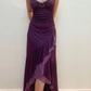 Dark Purple Spaghetti Straps Ruffles Vintage Long Prom Dress, DP3747