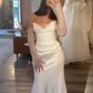 White V Neck Strapless Mermaid Long Prom Dress Wedding Dress, DP2918