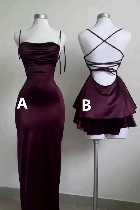 Burgundy Sheath Straps Long Party Dress Birthday Outfits, DP3101