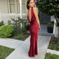 Wine Red Backless Sheath Elegant Long Party Dress, DP2790