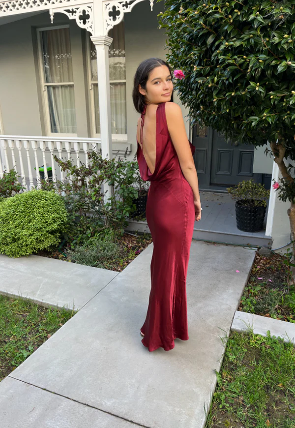 Wine Red Backless Sheath Elegant Long Party Dress, DP2790