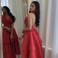 Red Halter Backless A-Line Layers Long Evening Party Dress, DP2898