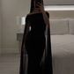 Black Off Shoulder Cap Sleeves Mermaid Long Evening Dress, DP2802