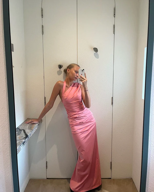 Pink Sheath Elegant Long Wedding Guest Dress, DP2638