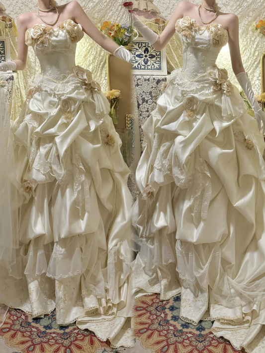 Retro Strapless A-Line Ivory Multi Layers Cake Dress Vintage Wedding Dresses, DP5444