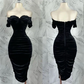 Black Off Shoulder Velvet Formal Party Dress Cocktail Dress, DP2794