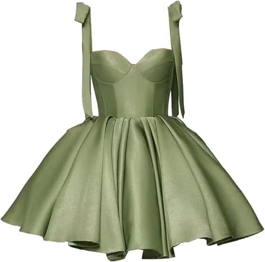 Green Straps A-Line Satin Short Party Dresses Homecoming Dresses, DP5740
