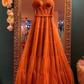 Burnt Orange Straps Tulle A-Line Long Prom Gown Occasion Dress, DP3474