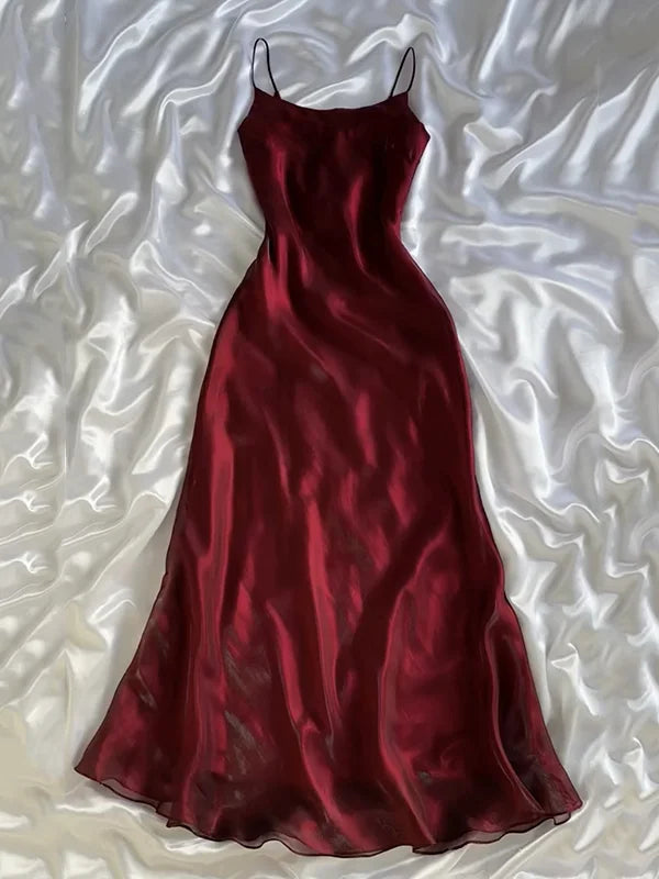 Robe de bal vintage bordeaux en mousseline de soie, fourreau à bretelles spaghetti, robe de soirée longue et formelle DP6678
