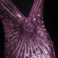 Glamorous Lavender Mermaid Sequin Beaded Sparkly V-Neck Sleeveless Formal Evening Gown DP7372