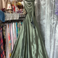 Vintage Green Satin Shawl Design Elegant A-line Long Evening Dress Prom Dresses DP6207