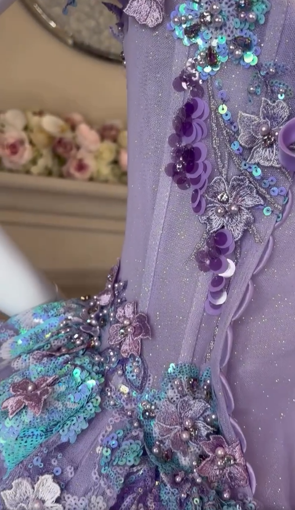 Vintage Lilac Sequin Sweetheart Off-the-shoulder Sweet 16 Quinceanera A-Line Floor-length Prom Dress Birthday Dress Evening Dress Ball Gown DP6697