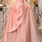 Glamorous Strapless Pink Satin & Tulle Beaded Star Embroidery Evening Gown DP8274