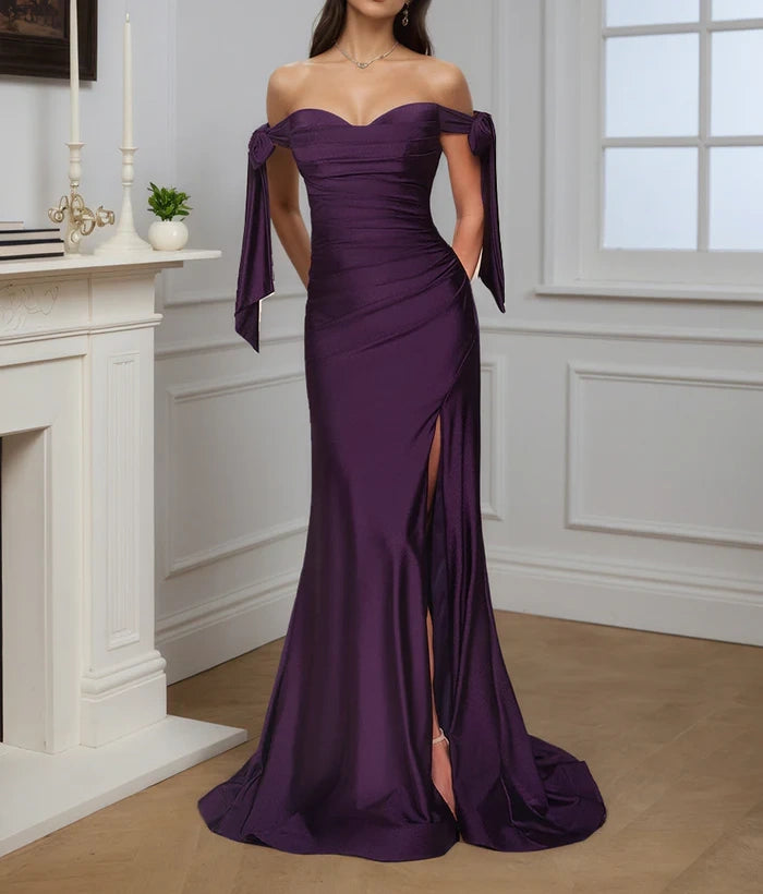 Elegant Purple Off-the-Shoulder Mermaid Prom Dress DP8483