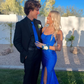 Royal Blue Straps Mermaid Long Prom Dress Evening Gown with Slit, DP3594