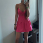 Pink V Neck Straps A-Line Short Summer Dress Homecoming Dress, DP2784