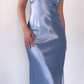 Sky Blue Straps Satin Embroidery Vintage Long Party Dress, DP2286