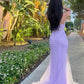 Lilac Sweetheart Appliques Tulle Charming Mermaid Long Prom Dress, DP3335