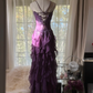 Lila trägerloses A-Linien-Rüschen-Langballkleid Vintage Abend-Partykleid, DP5282