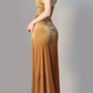 Gold Spaghetti Straps Mermaid Velvet Long Party Dress Evening Gown, DP5373