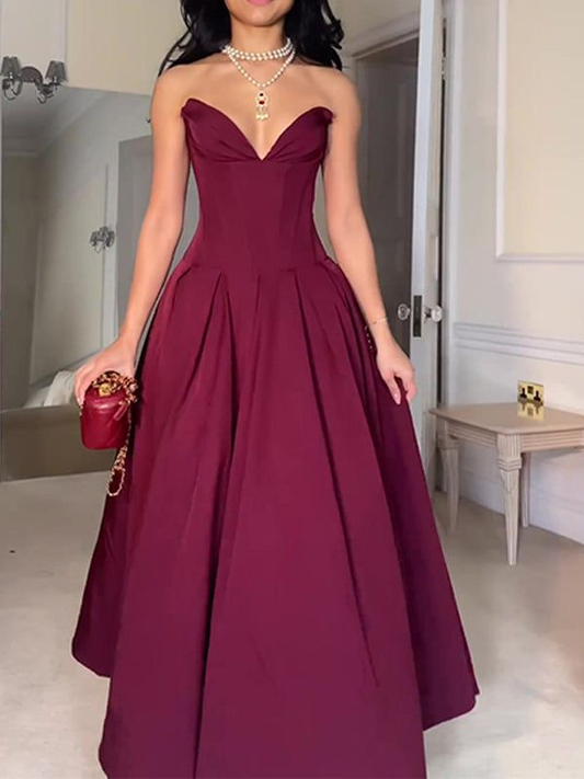 Strapless A-Line Elegant Long Party Gown Wedding Guest Dress, DP3475