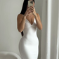 White Straps V Neck Simple Fashion Mermaid Long Party Dress, DP3419