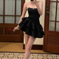 Black Strapless A-Line Ruffles Lovely Mini Homecoming Dress, DP2986