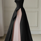 Black Strapless Satin Tulle A-Line Long Formal Prom Dress, DP2818