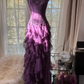 Lila trägerloses A-Linien-Rüschen-Langballkleid Vintage Abend-Partykleid, DP5282